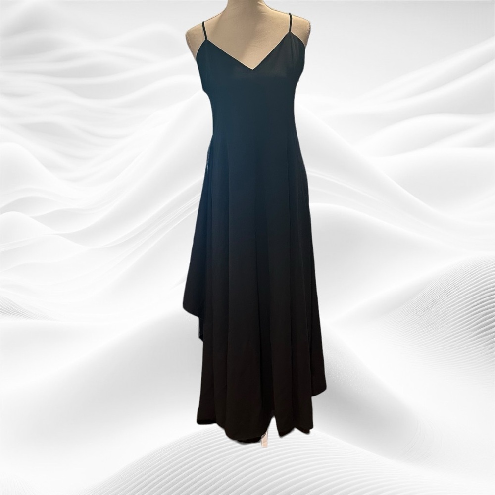 AMI Alexandre Mattiussi Black Wool Crepe Maxi Spaghetti Strap FR 40/US 8 pockets